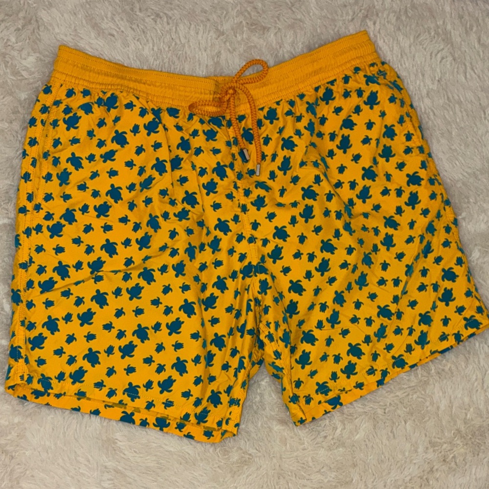 VILEBREQUIN Yellow/turquoise turtle print Swim Shorts XXXL $99